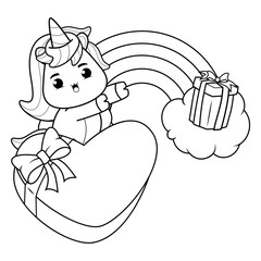 Obraz premium Valentine Day Coloring Page with cute unicorn