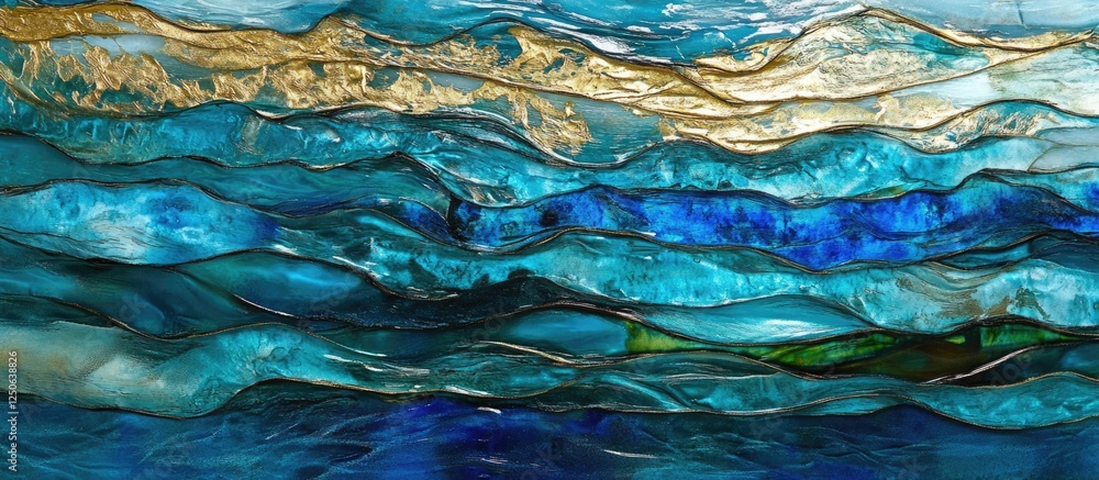 Poster flowing river water texture showcasing dynamic movements and a gradient of vibrant shades reflecting