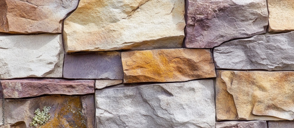 Poster textured stone wall with a variety of colors showcasing natural rock formation and craftsmanship in 