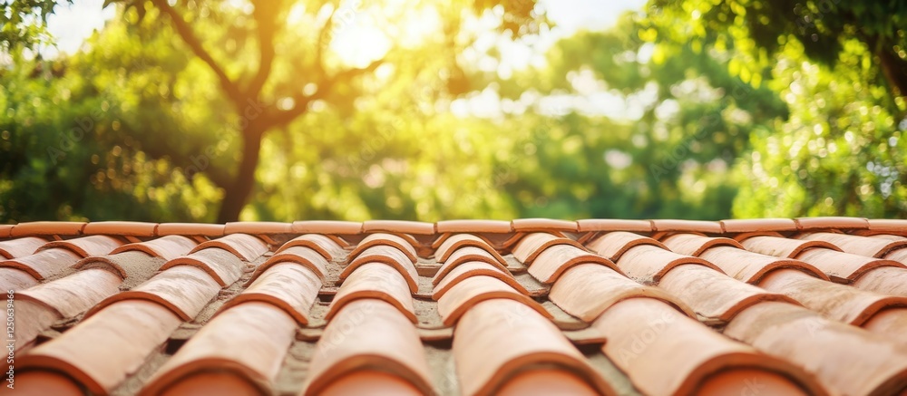 Poster roof renovation with traditional tiles modern techniques and natural background ideal for text inser