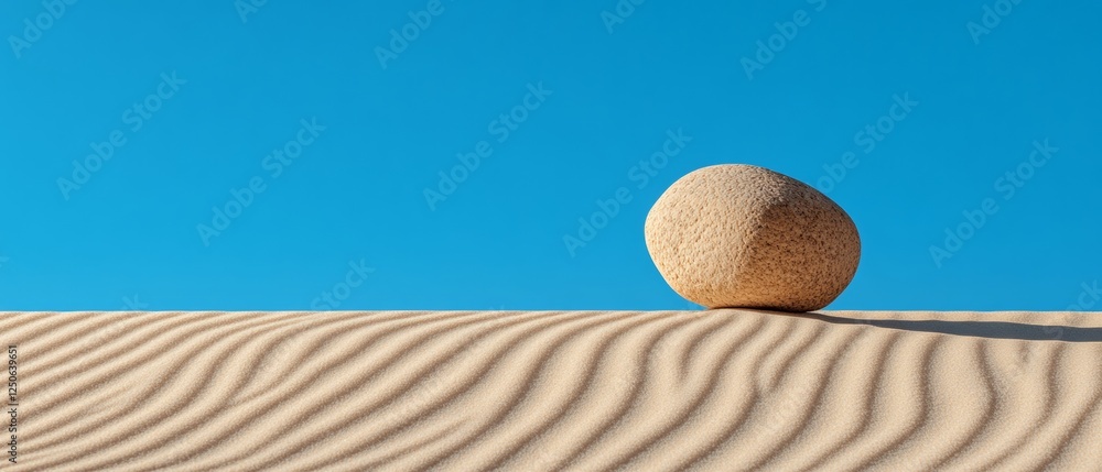 Poster tranquil zen sandscape minimalist stone on textured sand patterns for modern wellness and mindfulnes