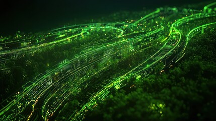Abstract Glowing Green City Network