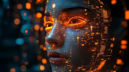 Artificial intelligence hologram with deep learning visualization and futuristic interface