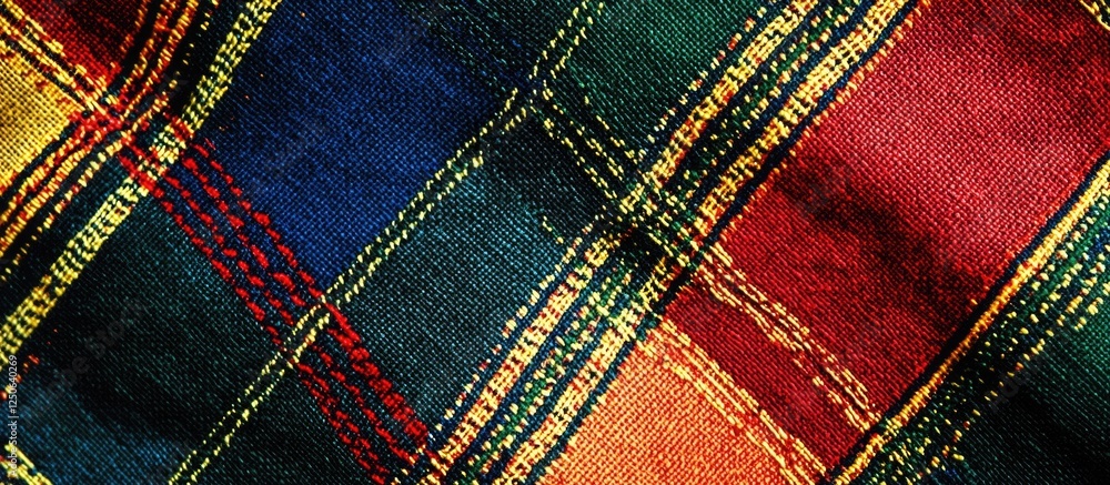 Poster colorful plaid fabric texture with rich hues and intricate weaving patterns ideal for textile design