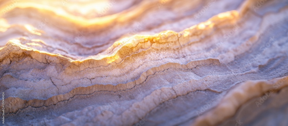 Aufkleber Abstract close-up of textured rock formation illuminated by natural light showcasing intricate patterns and colors in a serene environment.