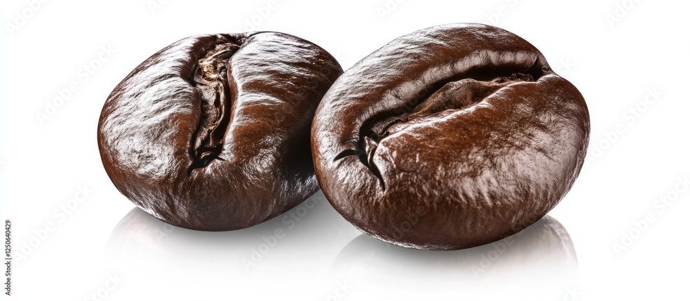 Poster roasted coffee beans on a white background showcasing their rich texture and deep color ideal for co