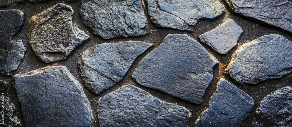 Aufkleber textured stone pavement surface with dark rock fragments creating a rugged and natural background for design or construction projects