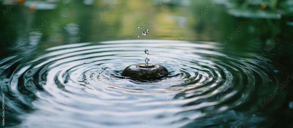 Aufkleber Ripples on the calm river water surface with a stone creating a splash effect in a serene natural setting
