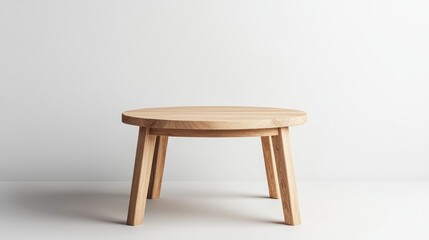 Round Light Brown Wooden Table On White Background