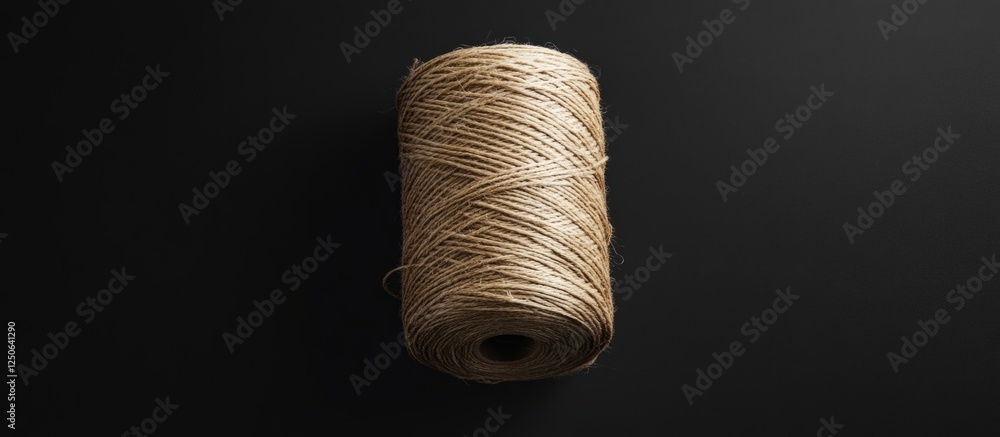 Poster Natural Fiber Twine Roll on a Black Background for Crafting and DIY Projects High-Quality Image for Textiles and Handmade Products