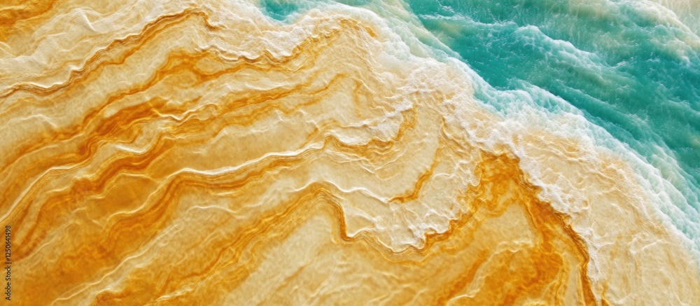 Poster aerial view of sea and sandy beach texture showcasing vibrant colors and natural patterns from above