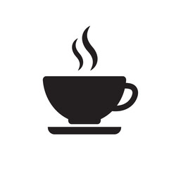 Hot teacup icon with steam rising for warm beverage and tea serving