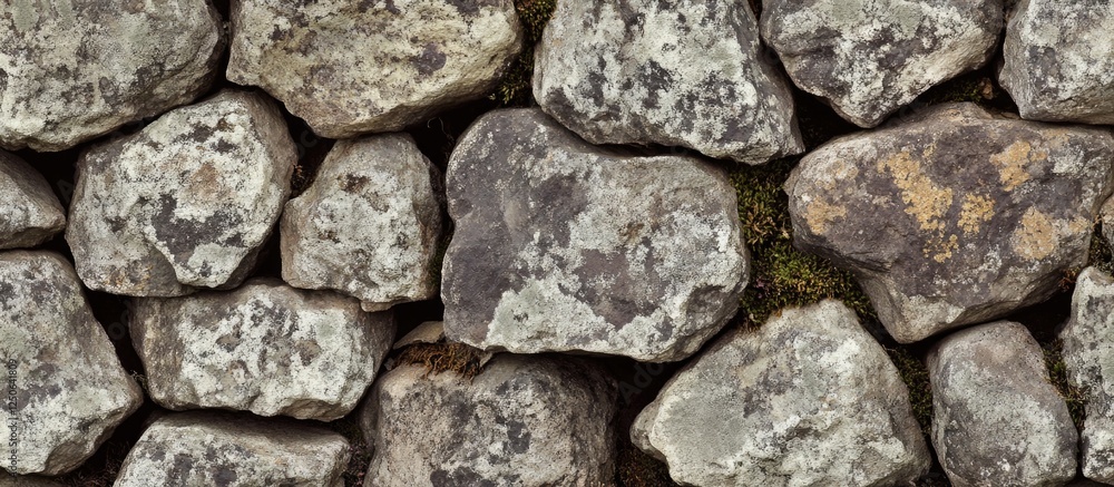 Aufkleber Natural stone wall texture with various rocks arranged in a pattern perfect for backgrounds or architectural designs