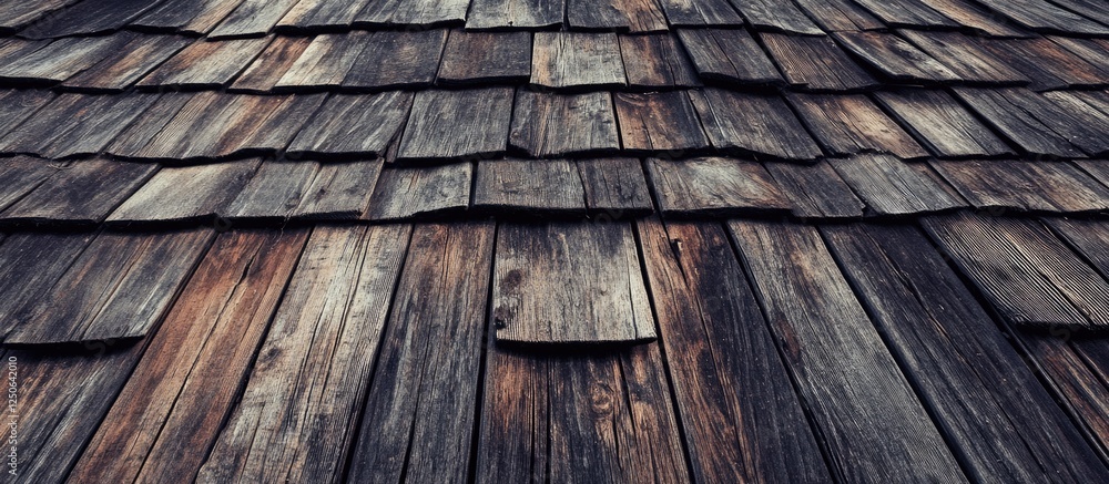 Poster weathered wooden roof shingles with rich textures and patterns showcasing rustic charm and durabilit