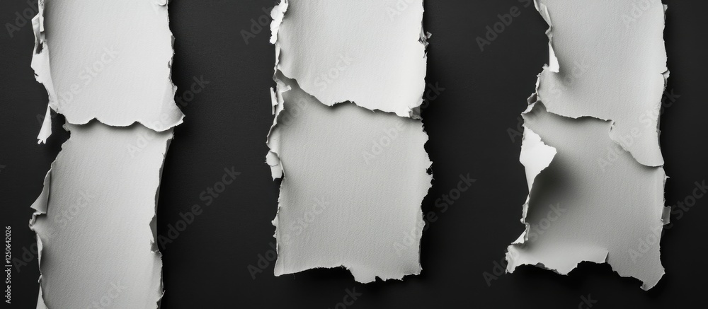 Aufkleber Torn paper edges collection on dark background showcasing texture and shape for design and creative projects.