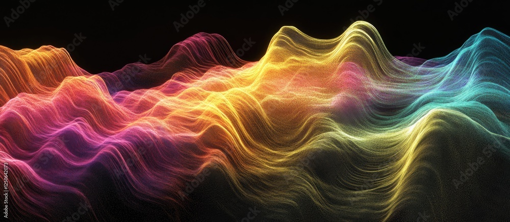 Aufkleber Colorful Fluid Wave Patterns with Empty Space for Text and Visual Appeal in a Dark Background