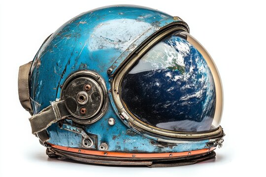 astronaut helmet reflection earth planet