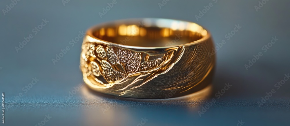 Poster elegant gold ring designed with intricate details, featuring a smooth surface ideal for personalized