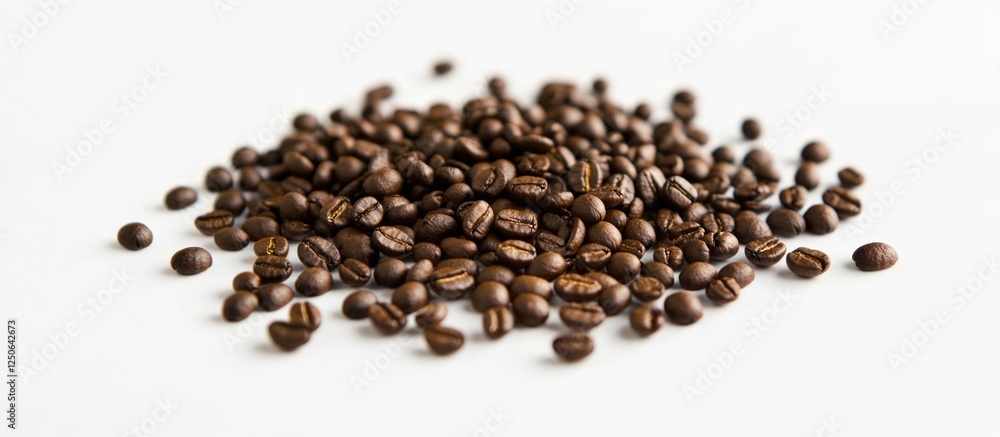 Poster roasted coffee beans grouped on a clean white background showcasing their rich color and texture ide