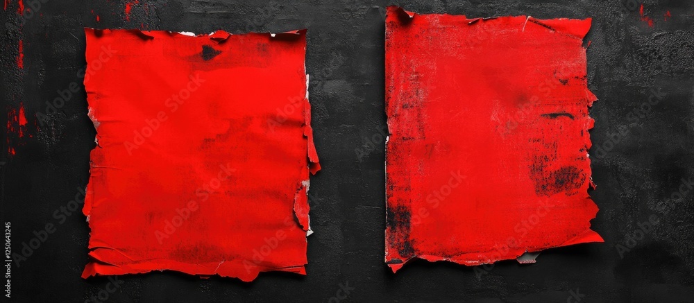 Poster red poster scraps on black background artistic textures and contrasts for creative design and backgr