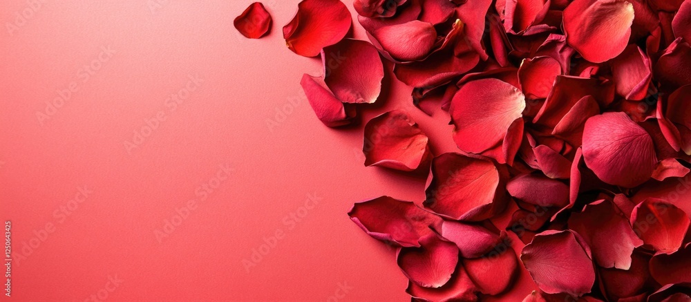 Aufkleber Rose petals scattered on a vibrant pink background creating an elegant space for text or design elements suitable for various occasions