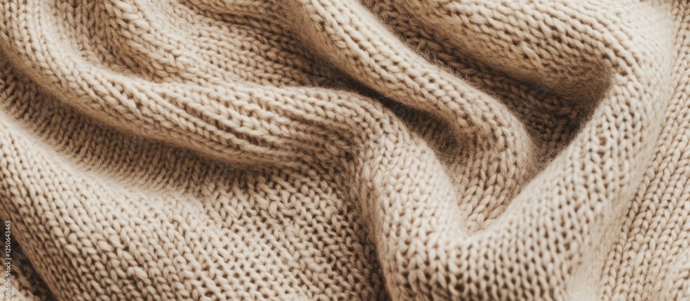Aufkleber Beige knitted wool fabric texture background in Scandinavian style warm wheaten tones flat lay ideal for cozy and rustic design projects