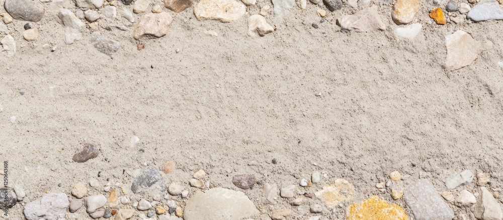 Poster sandy ground texture with pebbles and stones suitable for backgrounds in nature and environmental de
