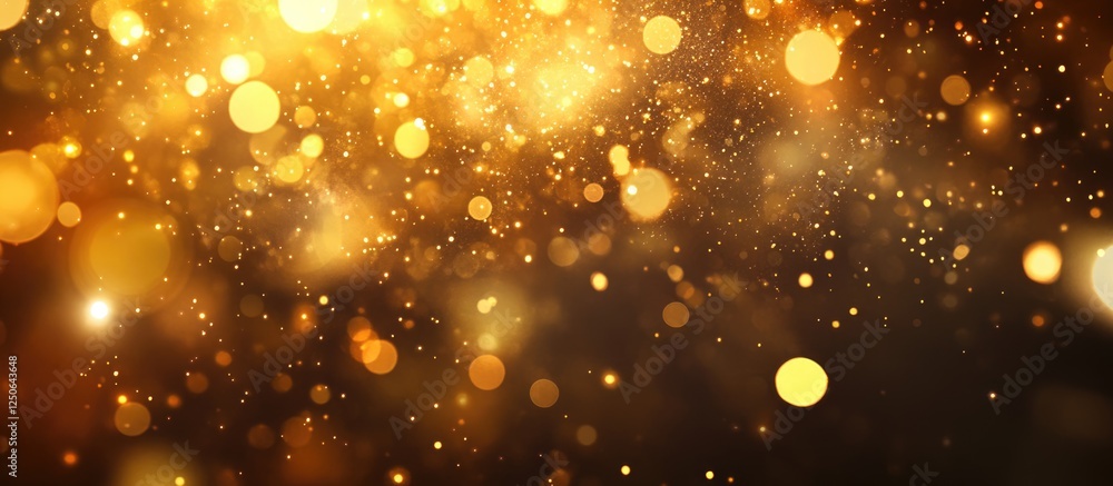 Poster Golden abstract background with sparkling bokeh lights creating a magical, dreamy atmosphere ideal for festive or celebratory themes.