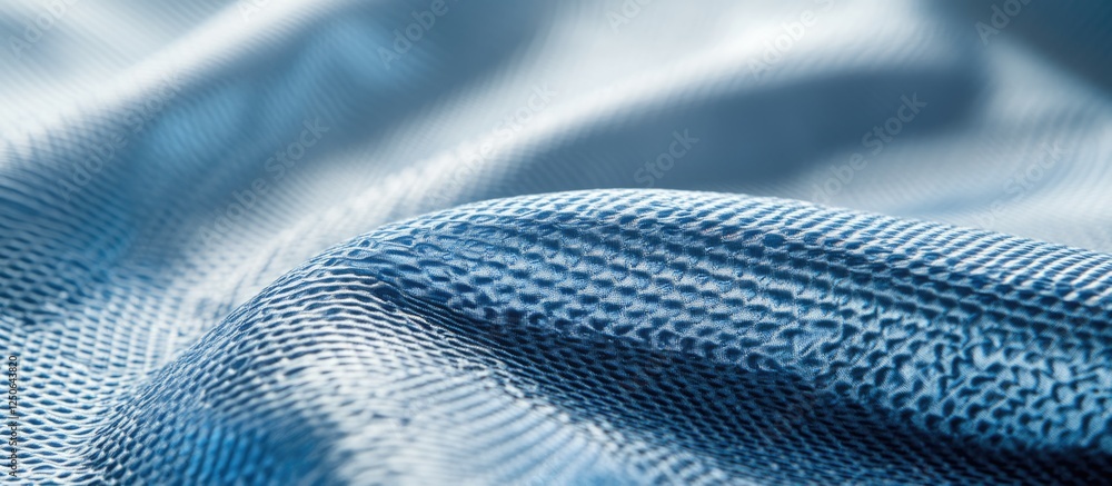 Aufkleber Glossy satin blue fabric texture close-up showcasing a soft weave with a luminous surface and subtle sheen ideal for background design.
