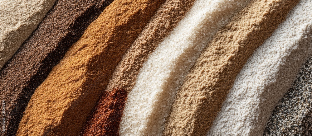 Poster natural sand textures for building materials showcasing a variety of colors and grains in a layered 