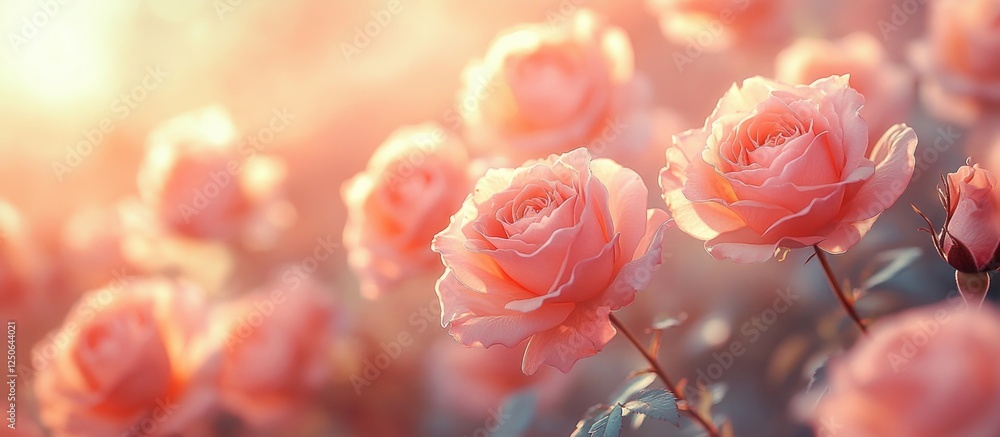 Poster soft focus vintage pastel roses with a dreamy background displaying warm light and gentle colors for