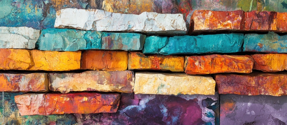 Poster Colorful rock layers showcasing intricate formations and textures developed over centuries in a captivating background setting.