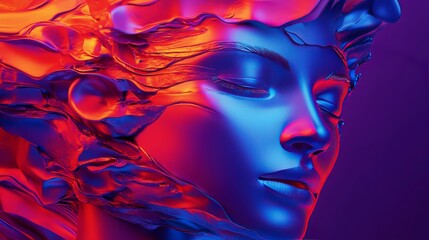 Abstract 3D human face. AI and big data concept with cyber elements