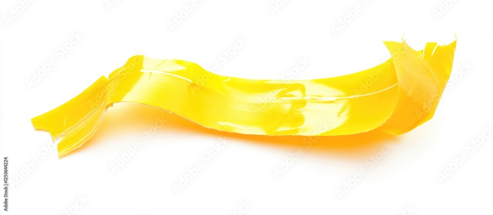Poster Torn yellow tape on white background creating a creative communication concept with ample copy space and abstract paper texture design.