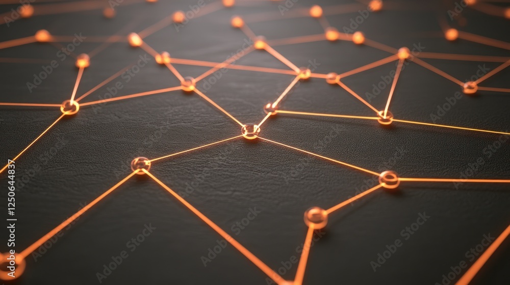 Poster abstract network connection with glowing nodes on a dark surface