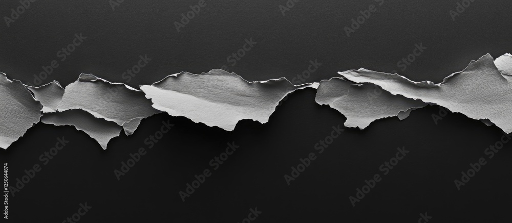 Poster textured ripped paper edges collection isolated on black background for creative design and artistic