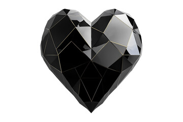 Fototapeta premium Geometric black heart with gold accents, angular patterns and smooth finish isolated on white transparent background. Concept of modern design and love