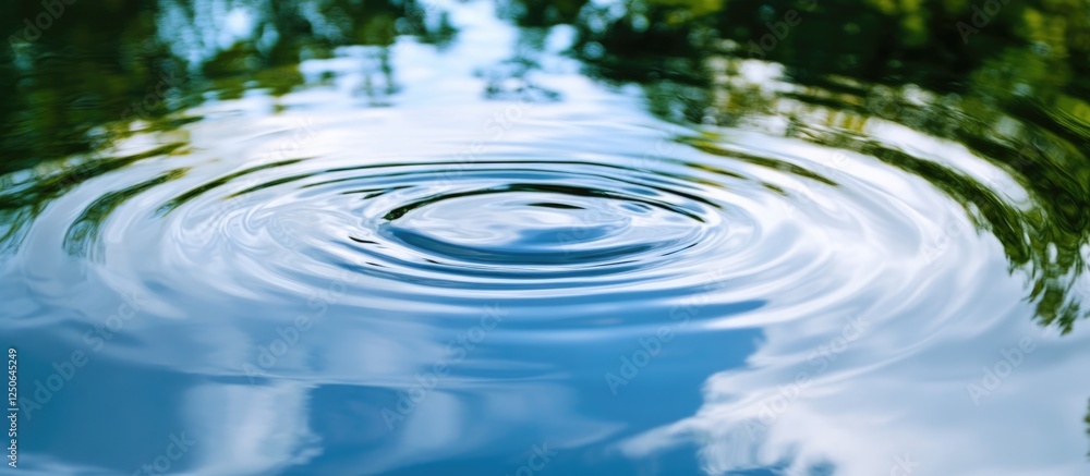 Aufkleber Ripples on the water surface with reflections of clouds creating a serene natural background for relaxation and tranquility.
