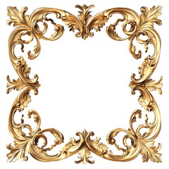 Elegant golden decorative frame with intricate floral patterns and blank space.