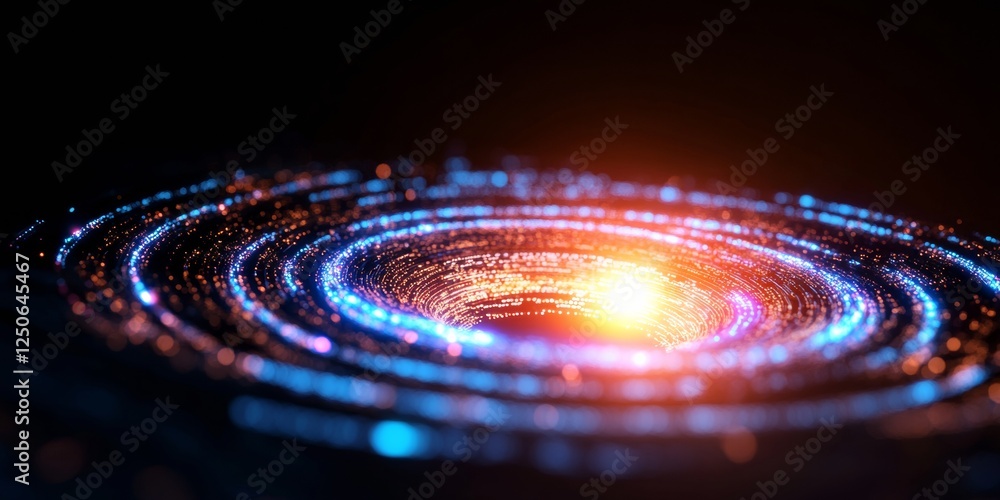 Poster Futuristic Technology Interface Illuminated Circular Visualization with Digital Symbols for Advanced Business Solutions in Tech Transformation and Data Connectivity