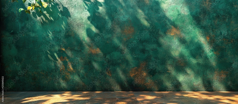 Aufkleber textured green concrete wall with shadow patterns creating a serene and natural ambiance in a minima