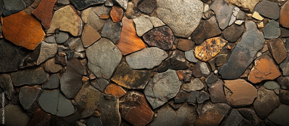 Poster natural stone wall texture with diverse rocks in earthy tones for backgrounds and design elements