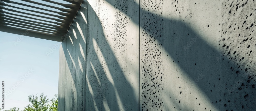 Aufkleber Concrete wall with roof shadow patterns showcasing modern architecture and interplay of light and shade in an outdoor setting.