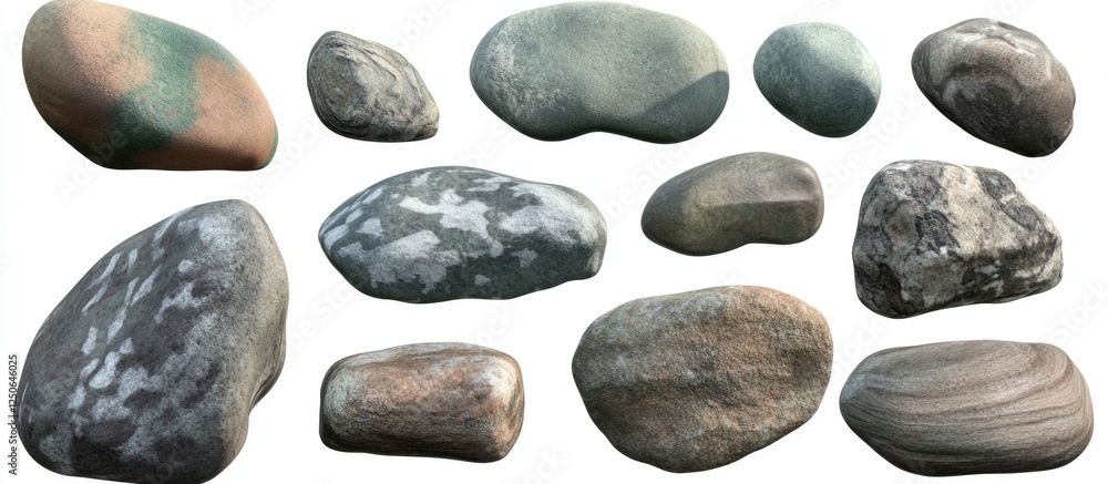 Aufkleber variety of smooth geological rocks isolated on white background for use in design and natural-themed