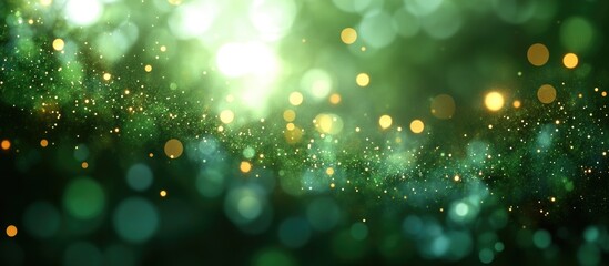 Obraz premium Green bokeh background with sparkling lights and abstract elements create a mystical and dreamy atmosphere for artistic projects