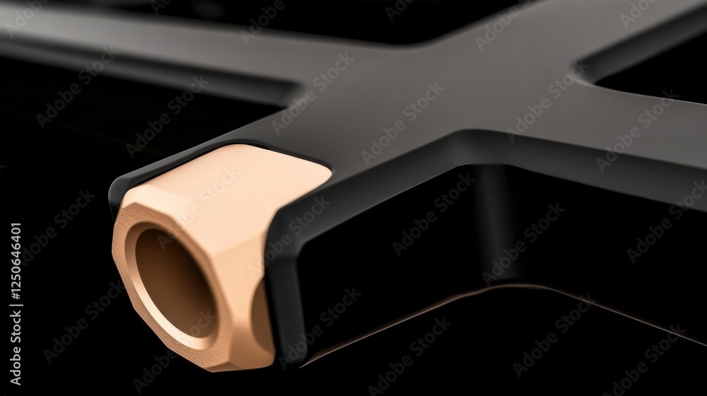 Aufkleber close-up of a mechanical component with a hexagonal opening.