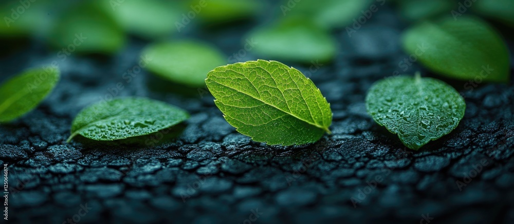 Poster delicate green leaves on a textured surface creating a serene natural background suitable for variou