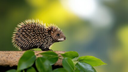 Fototapeta premium Hedgehog exploring a lush forest nature photography outdoor scene close-up view wildlife adventure