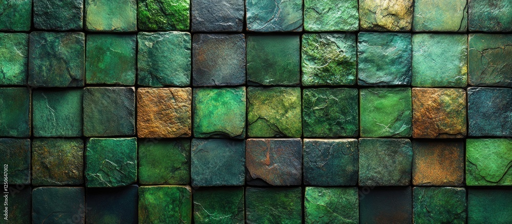 Poster green textured tile grid with varying shades creating an artistic backdrop suitable for design and i