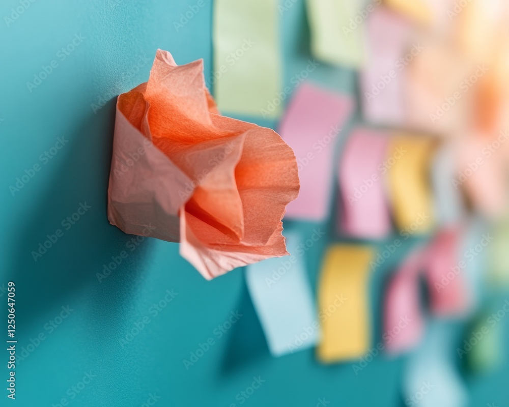 Fototapete Post-It Note Brainstorm Colorful Sticky Notes on Teal Wall in Creative Workspace - Inspiring Innovation and Collaborative Solutions in Modern Business Environments